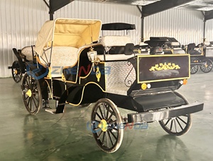 Carroza eléctrica negra europea de alta calidad, estilo antiguo, con semirremolque beige para autobús turístico en parques. - Product Image 3