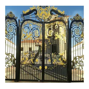 Outdoor Villa Smart Driveway Gates Manor Front Entry Wrought Iron Double Swing Grill Design House Main Iron Graphic Design