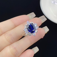 Nouveau collier et bague en or blanc plaqué or de luxe avec saphir ovale pour les fêtes