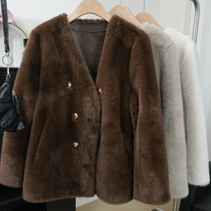 Imitation Mink 2024 Autumn and Winter New Fashion Korean Version Double-breasted V-collar Ferrets <strong>Green</strong> <strong>Fur</strong> Woman - Product Image 1