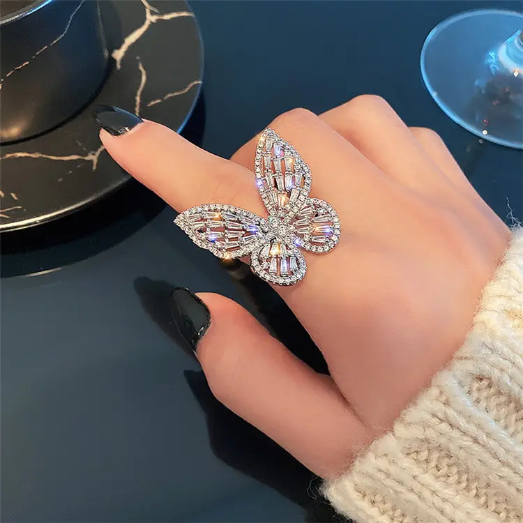 Ins New Zircon Butterfly Open Ring Fashion Design Index Finger Ring For Women