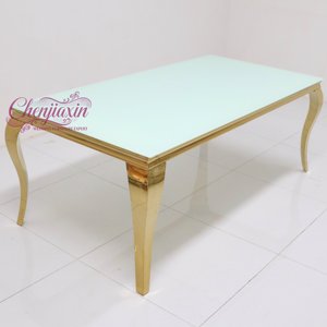 Moderno di lusso rettangolare di <span class=keywords><strong>vetro</strong></span> chiaro oro <span class=keywords><strong>in</strong></span> acciaio inox matrimonio <span class=keywords><strong>sala</strong></span> da pranzo tavoli e sedie per feste dalla cina per eventi - Product Image 1