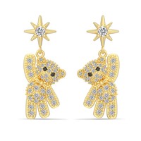 Boucles d'oreilles en argent sterling S925 pour femmes, ours en peluche symétrique entièrement incrusté, style forêt mignon et raffiné, boucles d'oreilles pour femmes
