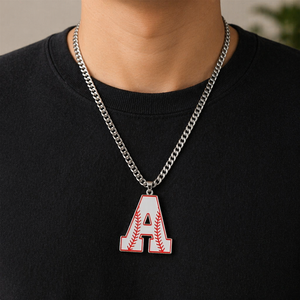 Collana con Ciondolo a Forma di <span class=keywords><strong>Lettera</strong></span> Iniziale 'A' in Acciaio Inossidabile con Design a Cucitura Rossa, Accessorio di Moda Unisex - Product Image 3