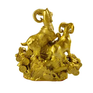 Factory Custom Design Chinese Traditional Art Table Top Decoration Gold Color Fortune Brass Goat Handicraft Ornaments