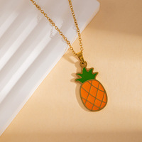 Ocean Animal Emaille Fruit Ketting 18k Goud Verguld Fruit Kersen Aardbei Dames RVS Ketting