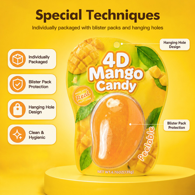 135g Giant 4D Shaped Mango Gummi Candy 40% Juice Content Realistic Peelable Fruit Design