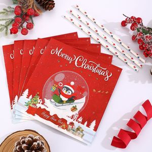 Servilletas de Papel Navideñas New Leap con Diseño de Pingüino Rojo y Globo de Nieve, Decoración Desechable para Fiestas - Product Image 1