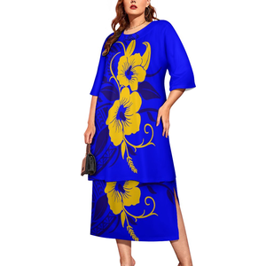 Gaun Puletasi Samoa Desain Baru 2022 untuk Wanita, Set <span class=keywords><strong>2</strong></span> Potong dengan Pola Polinesia Kustom, Ukuran Besar 8XL, Gaun Kasual Wanita - Product Image 5