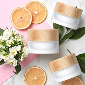 Envase de Vidrio Esmerilado con Tapa de Madera, 50 ml, Tapa de Rosca, para Sombra de Ojos, Mascarilla Facial, Color Negro, Forma Sub - Product Image 5