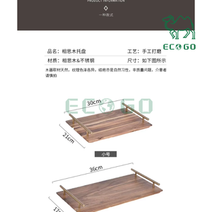 Plateau de service de petit déjeuner en bois rectangulaire plateau rustique personnalisé avec poignée en acier inoxydable plateau en bois de bambou - Product Image 3