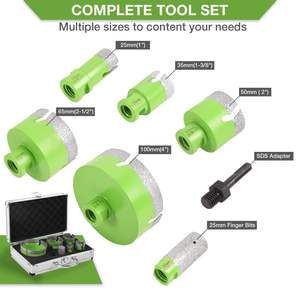 Kit de brocas de diamante de 25-100 mm con núcleo soldado al vacío para perforación de vidrio y azulejos, con eje integrado y punta piloto integrada - Product Image 3