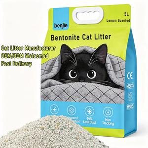 Argile bentonite naturelle BENJIE 5L très absorbante, faible teneur en poussière, agglomération rapide, fourniture d'usine, litière pour chat en bentonite, vente chaude - Product Image 1