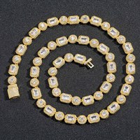 Perhiasan Hip Hop 10mm rantai tenis potongan zamrud berkilau es mewah kalung rantai modis lapisan emas putih sepenuhnya Pave CZ