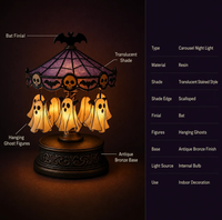 Veilleuse de carrousel fantomatique avec ombre rotative de fantômes et de crânes, à suspendre, pour étagère, entrée, décoration effrayante, décoration d'Halloween, salon