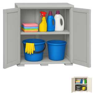Armadio in Plastica con 2 Ante 79x43x85.5 Cm, Doppio Ripiano per Organizzazione Prodotti per la Pulizia - Product Image 1
