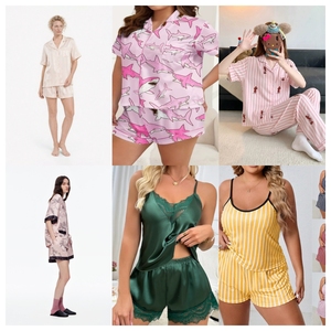 Nuevos Productos: Conjunto de Pijama de Satén para Mujer con Estampado de Corazones, Sin Mangas, Cuello en V, Dos Piezas, Estilo Shorts de Verano, Ajuste Suave y Sexy - Product Image 3