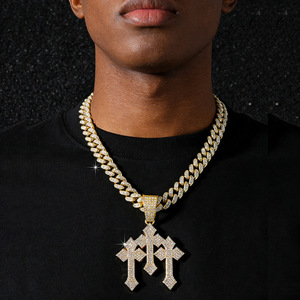 Collier Pendentif 3 Croix Bling Cristal Style Hip Hop Iced Out en Alliage de Zinc Bijou Cadeau Pendentif Personnalisé - Product Image 5