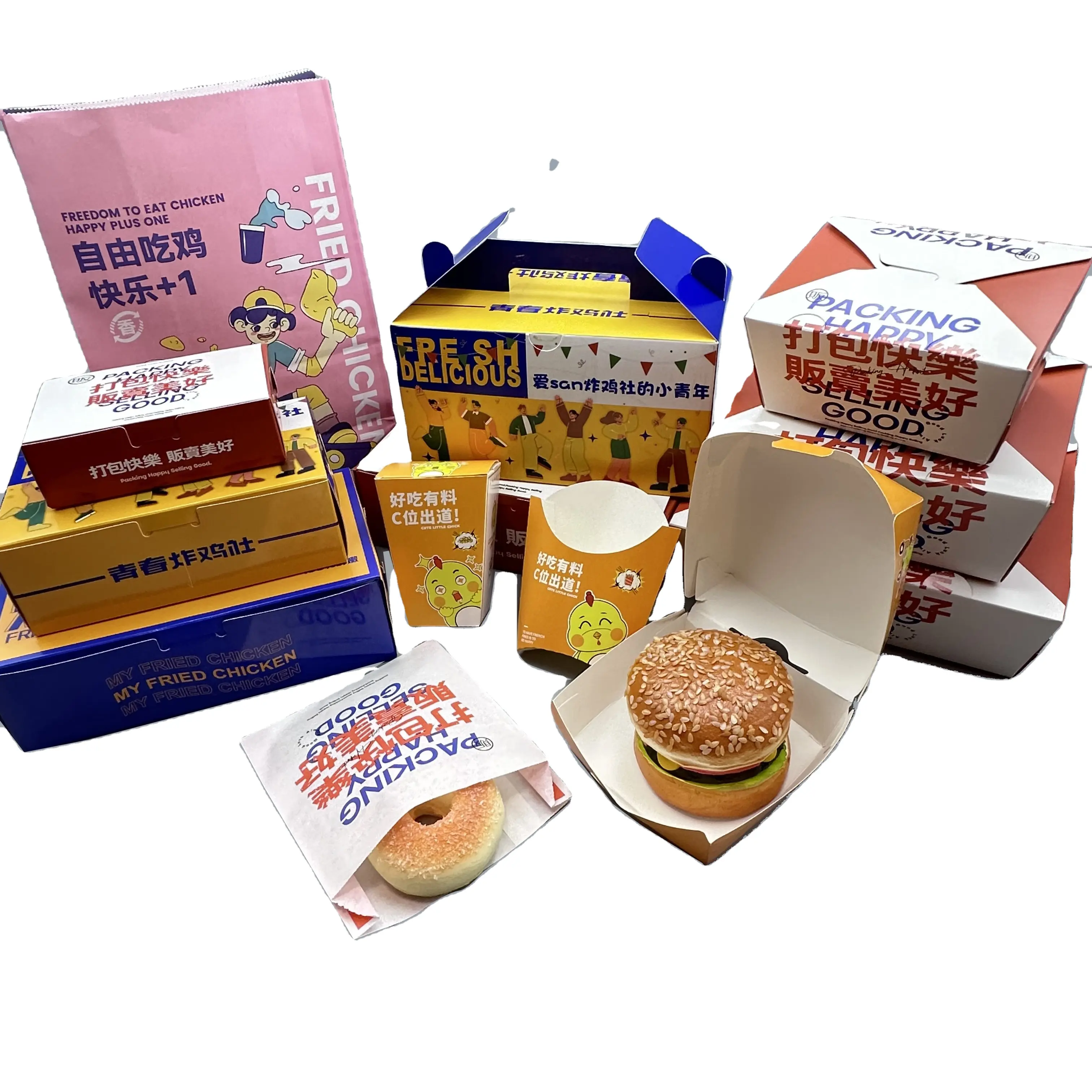 China High Quality Disposable Mcdonald Sizes Papel Amable Ensalada Sushi French Fries Fried Chicken Wing Paper Burger Lunch Box