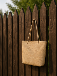 Eco-friendly Durable <b>Straw</b> Woven Tote <b>Bag</b> Solid Color Bohemian Style Open Top Summer Beach Women's Handbag - Product Image 2