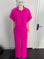 GX9223 Ensemble Chic Printemps-Été pour Femme : Chemise Courte à Manches Courtes et Pantalon Large 2 Pièces