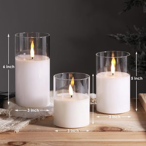Set of 5 <b>Paraffin</b> Wax Home Decoration Pillar White Glass Warm Light Remote Flickering Led Candles for Weddings Parties New Year - Product Image 2