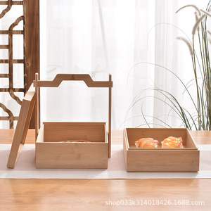 Caja de almacenamiento de bambú con cajones, organizador portátil para juego de té, caja de regalo rectangular de color madera natural para uso en el hogar y la oficina - Product Image 4