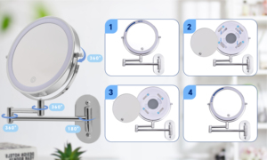Hotel Bathrooms Rotating Wall <strong>Mirrors</strong> Expandable Save Space LED Illuminated Lighted Wall Mounted Dual Sided <strong>Magnifying</strong> Makeup - Product Image 4