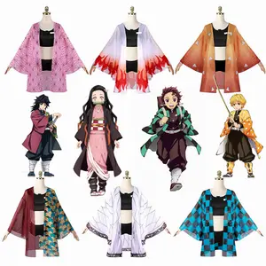 Anime Demon Slayer uniforme vestiti Kimetsu No Yaiba Zenitsu Giyu Tanjirou Kamado Nezuko Costume Cosplay donna bambini uomo Kimono