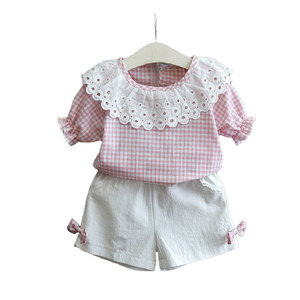 Bear Leader – ensemble 2 pièces pour filles, vêtements décontractés, hauts à carreaux et shorts à nœud, tenues d'été pour enfants, nouvelle collection 2022 - Product Image 1