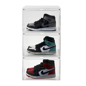 PW Stackable Plastic Display Clear Stackable Shoe Storage Boxes Shoes Sneakers Storage Box