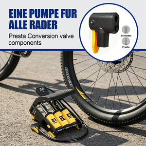 Pompe à vélo portable à pédale avec manomètre, compatible Schrader et Presta, levier à pouce pour vélo de route et VTT - Product Image 6