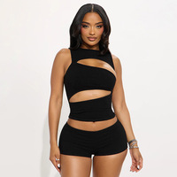 Nouveaux ensembles de shorts pour femmes, 2 pièces, mode, couleur unie, design élégant, haut sexy à découpes et short, vêtements d'été pour femmes
