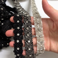 Vente en gros de vêtements, accessoire de bricolage, broderie, dentelle perlée noire LT2447B