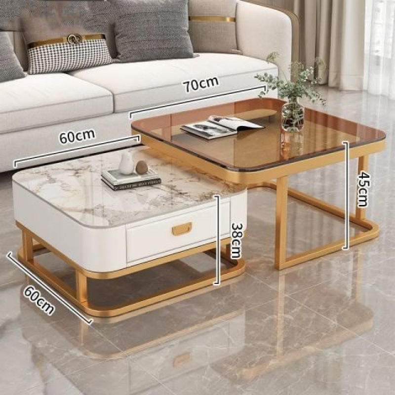 Cadre doré, meuble blanc, 60 LED, modèle Philippe 70, verre à thé.