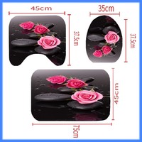 XinLan Moderne Salle De Bains Rideau De Douche Ensembles 3D Rose Fleur Imprimer 4pcs Salle De Bains Rideau Plus Rideau De Douche