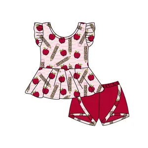 2023返校预购婴儿短裤花式服装儿童苹果服装套装儿童女孩套装