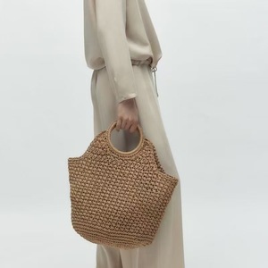 <span class=keywords><strong>Sac</strong></span> fourre-tout en <span class=keywords><strong>paille</strong></span> tressé fait main style bohème avec poignée circulaire, <span class=keywords><strong>sac</strong></span> d'été ouvert pour les vacances - Product Image 5