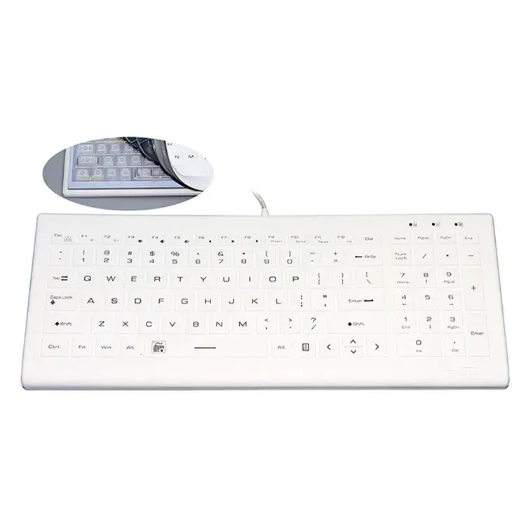 IP68 Waterproof Silicone Keyboard IKB660 Rubber Hospital Keyboard with Scissor Keys OEM Logo Color Packing Layout