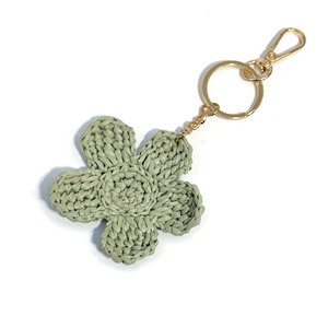Hand Crocheted Raffia Flower Keychain Handwoven Floral Bag Charm Boho Backpack Purse Decor Accessory - Product Image 6
