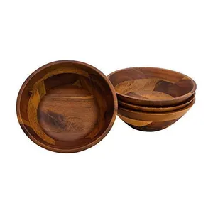 Wooden Bowls 7 Inch Acacia Wood Salad Bowl Wooden Serving Bowl for Salad, Soup, Nodle and More