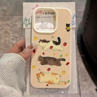Coque arrière motif chat mignon et fraise pour iPhone 18 13 11 XR 17 13 Pro Max, étui de téléphone imitation cuir