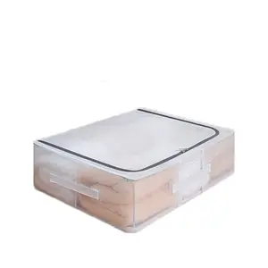 Collapsible Large Folding Steel Transparent Frame Underbed Storage Clothe Box with Handles Zipper Lids
