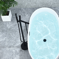 Robinet de bain et de douche en laiton de style européen, à poser au sol, avec noyau de valve en céramique, finition noire