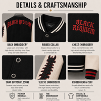 Chaqueta de Béisbol con Cierre para Hombre, Manga de PU, Bordado en la Espalda, Botones a Presión, Logotipo Personalizado, Fabricación OEM/ODM