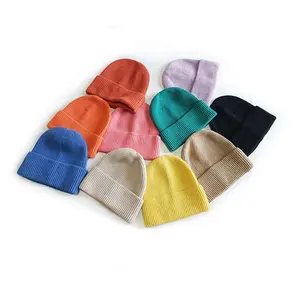 Latest 2021 winter outdoor fashion dome design plain knit solid color cuffed beanie hat