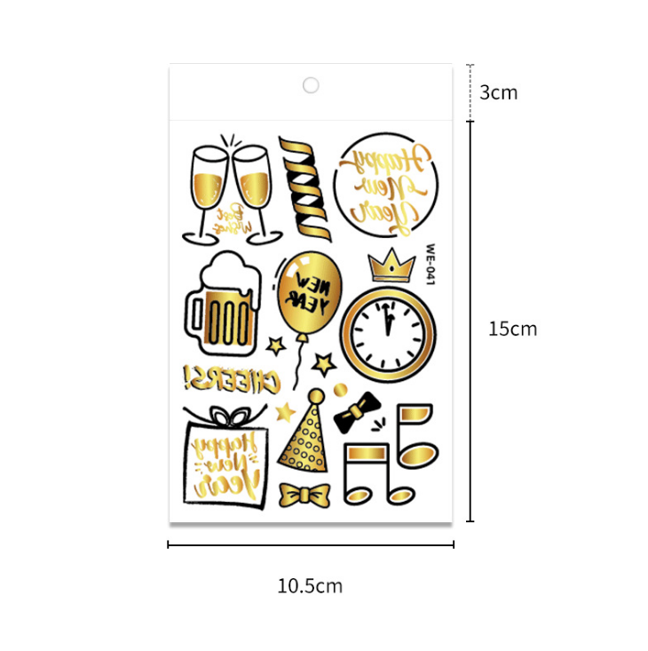 Пользовательская наклейка с Новым годом, Золотая и серебряная фольга, временная металлическая татуировка, наклейка