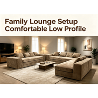Ensemble de canapés modulaires en velours côtelé pour salon, coussins amovibles, profil bas, grande surface d'assise, support épais, bords surpiqués, mobilier