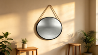 Miroir avec sangle en corde de jute, miroir décoratif rond rustique de style farmhouse pour salle de bain, entrée, décoration murale de la maison