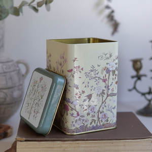 Kontensan ER0222E 1.6L Floral Design Pastel Yellow Square Metal Storage Tin 105x105x160mm Food & <b>Container</b> - Product Image 2